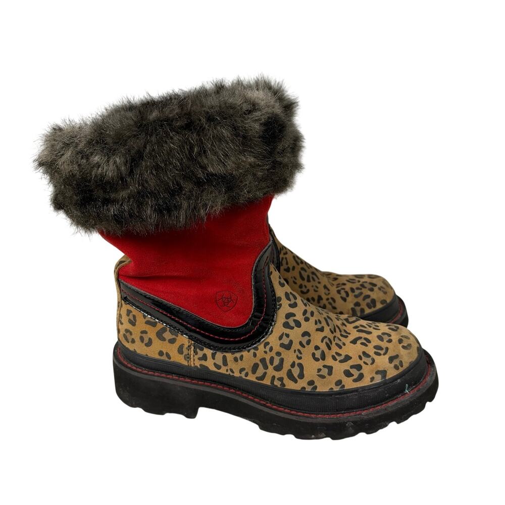 Ariat Fatbaby Faux Fur Leopard Print Red Western Boots Women’s Size 8 B